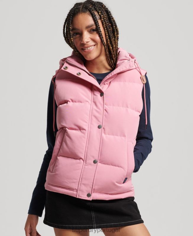 colete everest com capuz vintage mulheres rosa roupas Superdry 2208H3556