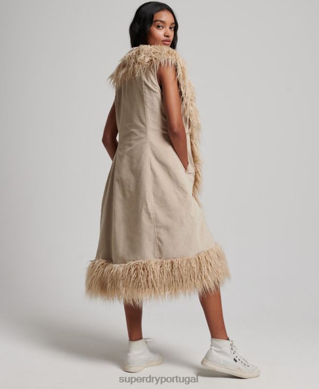 colete longo afegão de pele sintética mulheres marrom roupas Superdry 2208H3560