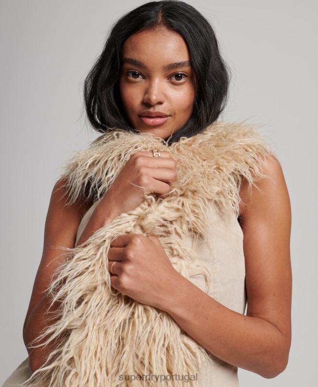 colete longo afegão de pele sintética mulheres marrom roupas Superdry 2208H3560
