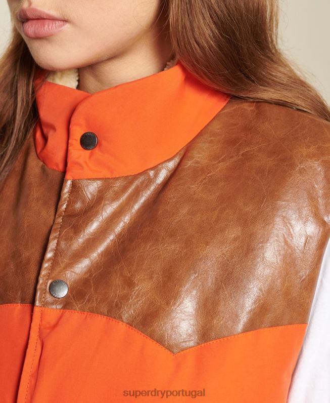 colete mix de couro oversized mulheres laranja roupas Superdry 2208H5452