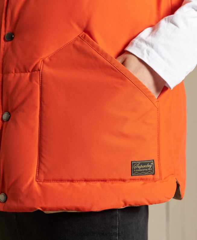 colete mix de couro oversized mulheres laranja roupas Superdry 2208H5452