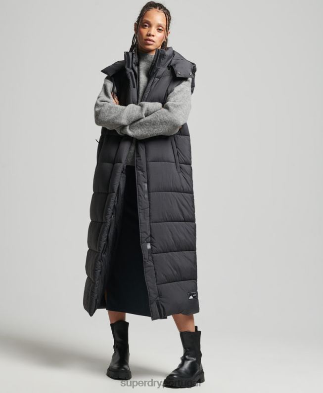 colete palangre ripstop com capuz mulheres preto roupas Superdry 2208H3584