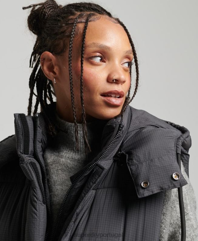 colete palangre ripstop com capuz mulheres preto roupas Superdry 2208H3584