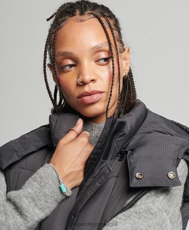 colete palangre ripstop com capuz mulheres preto roupas Superdry 2208H3584