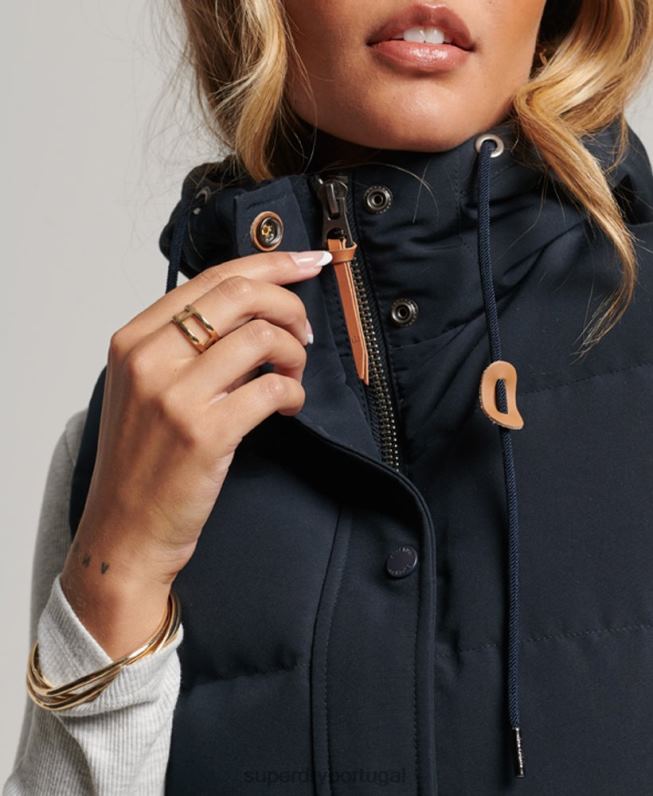 colete puffer com capuz everest mulheres marinha roupas Superdry 2208H3805