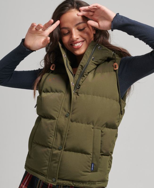 colete puffer com capuz everest mulheres verde roupas Superdry 2208H3666