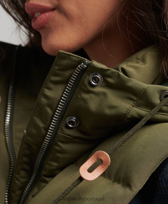 colete puffer com capuz everest mulheres verde roupas Superdry 2208H3666