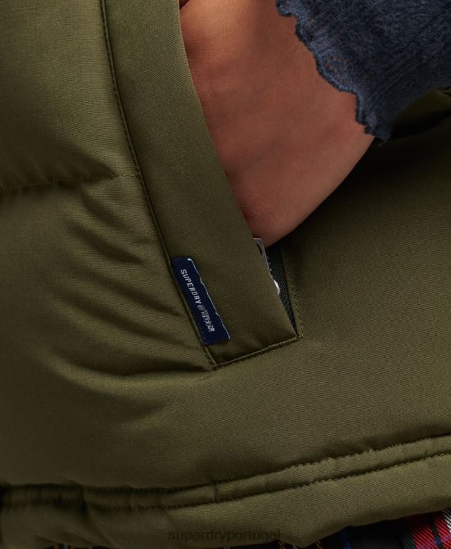 colete puffer com capuz everest mulheres verde roupas Superdry 2208H3666