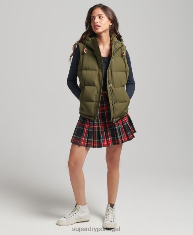 colete puffer com capuz everest mulheres verde roupas Superdry 2208H3666