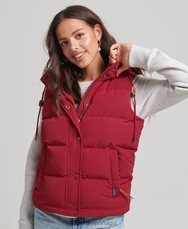 colete puffer com capuz everest mulheres vermelho roupas Superdry 2208H3667