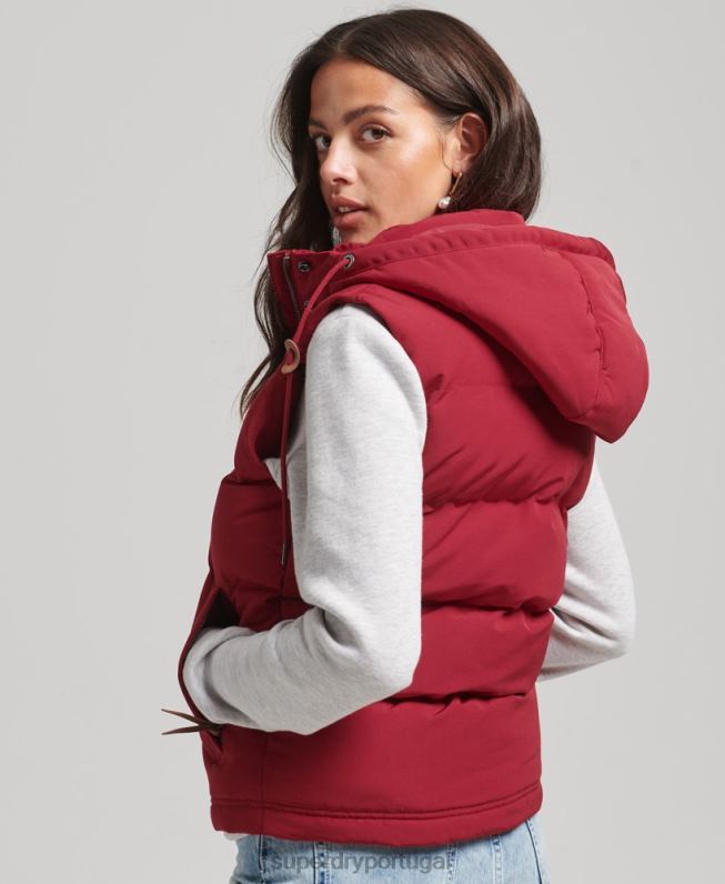 colete puffer com capuz everest mulheres vermelho roupas Superdry 2208H3667