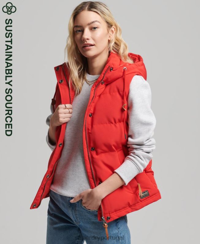 colete puffer com capuz everest mulheres vermelho roupas Superdry 2208H5600
