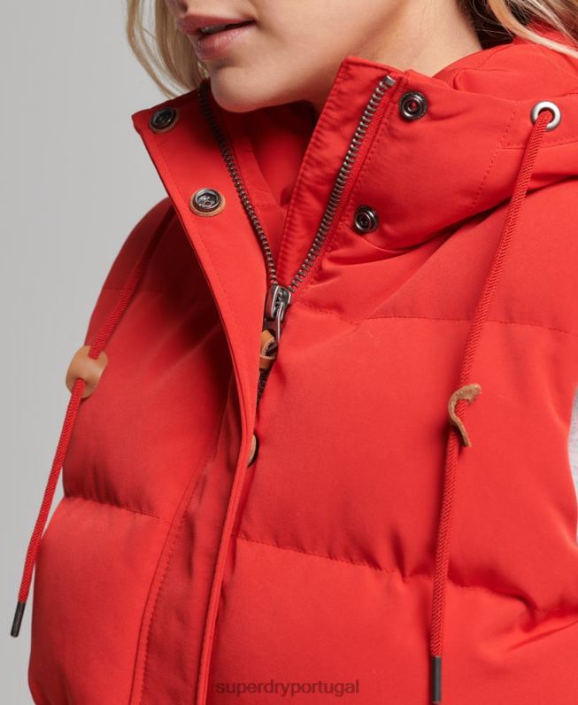 colete puffer com capuz everest mulheres vermelho roupas Superdry 2208H5600
