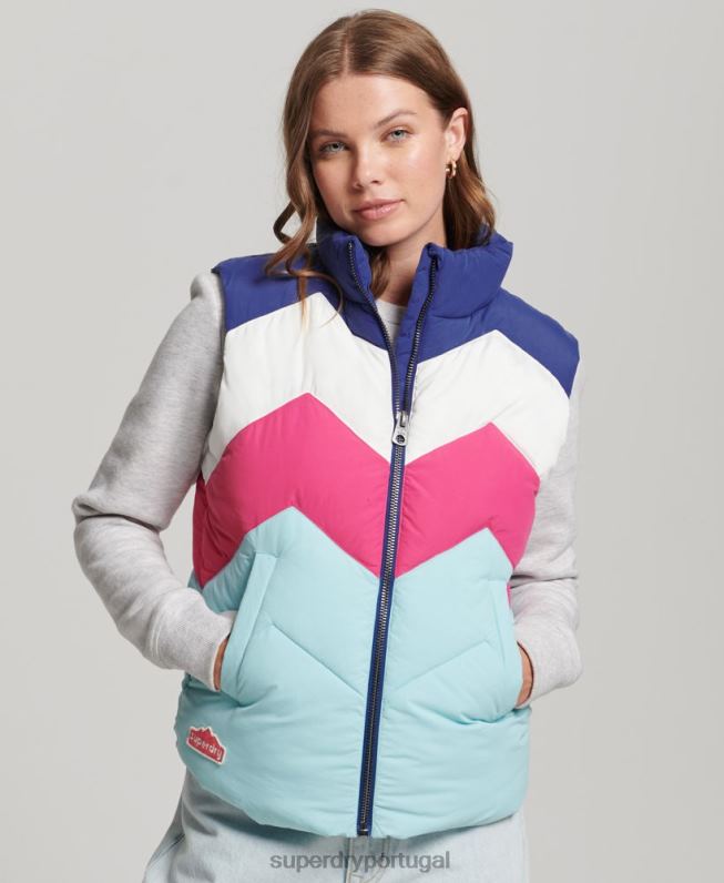 colete puffer painel retrô mulheres azul claro roupas Superdry 2208H5473