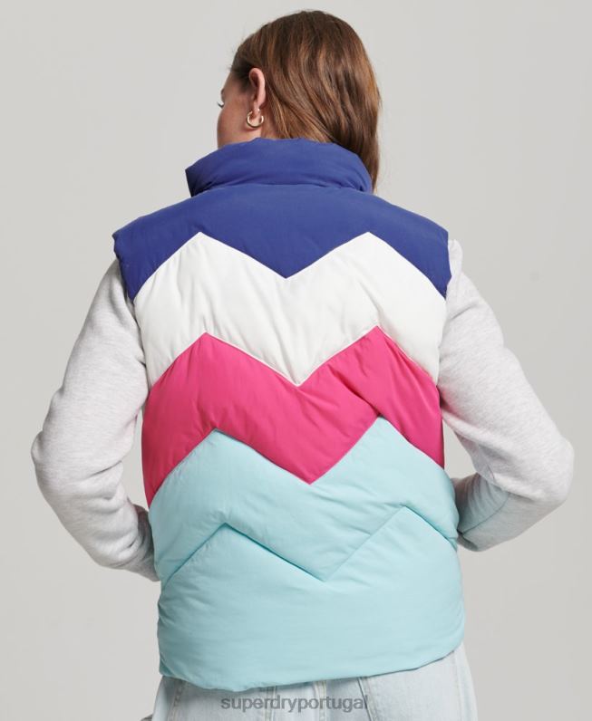 colete puffer painel retrô mulheres azul claro roupas Superdry 2208H5473