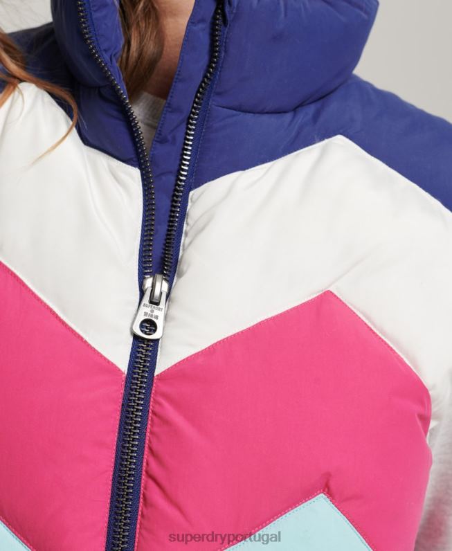 colete puffer painel retrô mulheres azul claro roupas Superdry 2208H5473