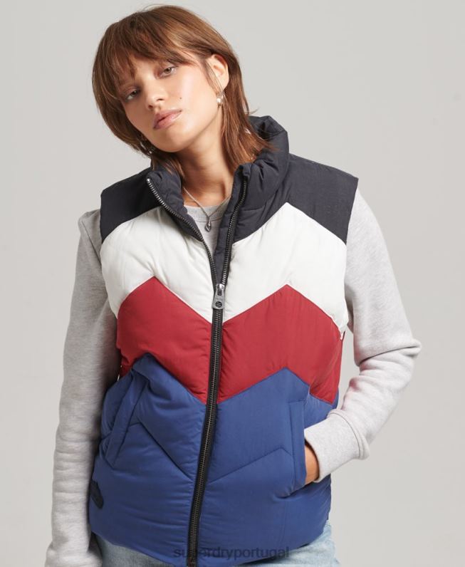 colete puffer painel retrô mulheres marinha roupas Superdry 2208H5502