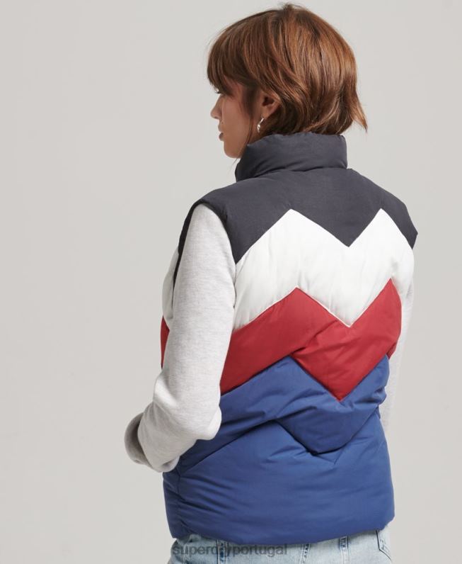 colete puffer painel retrô mulheres marinha roupas Superdry 2208H5502