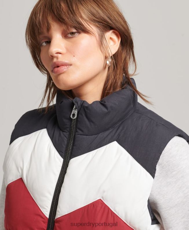 colete puffer painel retrô mulheres marinha roupas Superdry 2208H5502