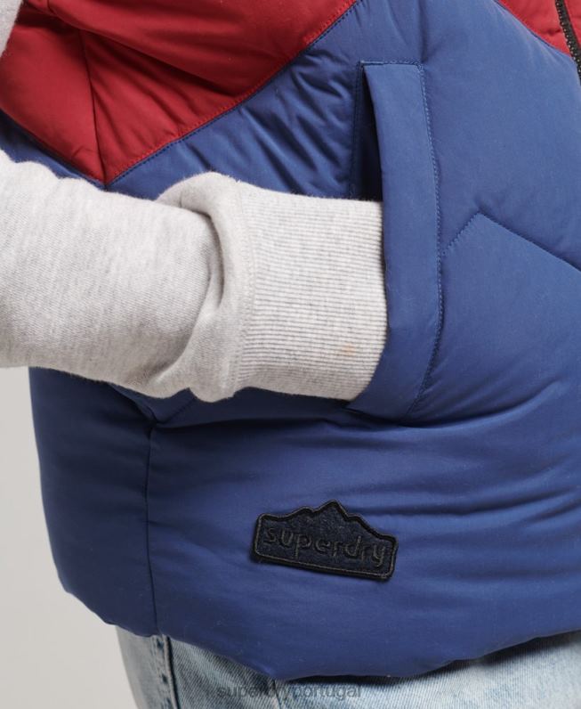 colete puffer painel retrô mulheres marinha roupas Superdry 2208H5502