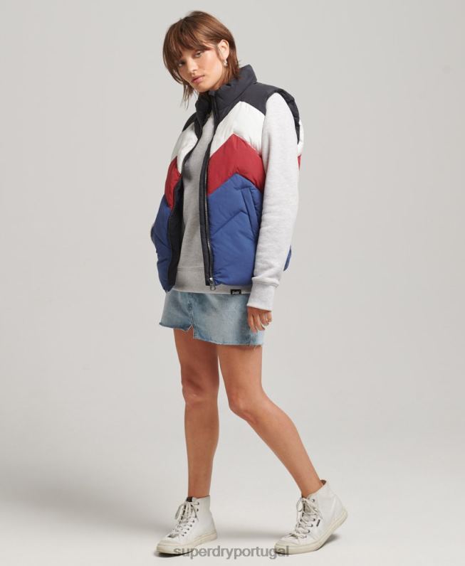 colete puffer painel retrô mulheres marinha roupas Superdry 2208H5502