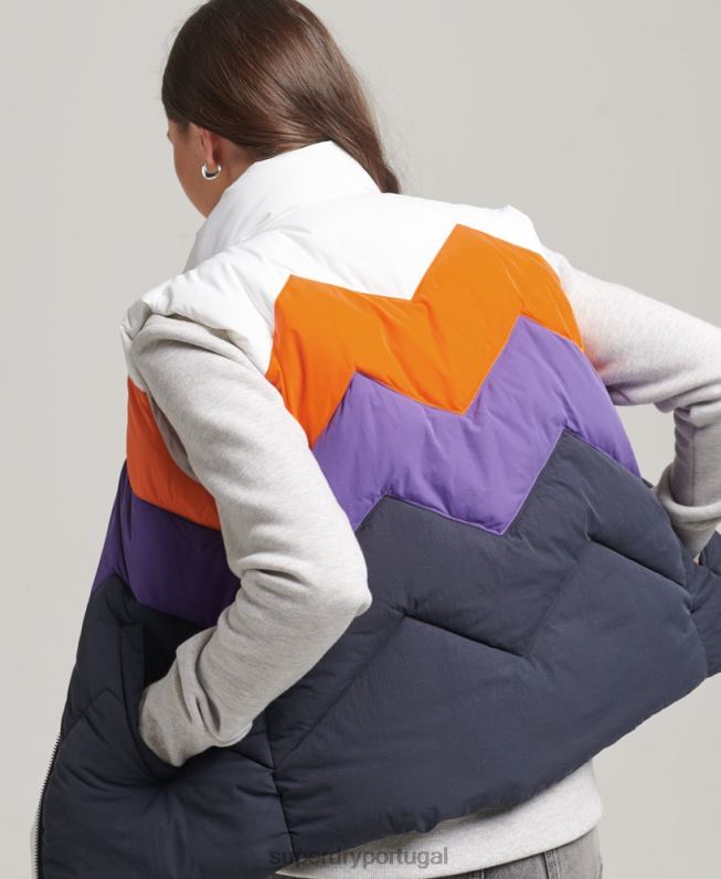 colete puffer painel retrô mulheres marinha roupas Superdry 2208H5578