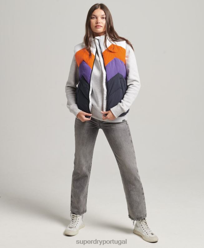 colete puffer painel retrô mulheres marinha roupas Superdry 2208H5578