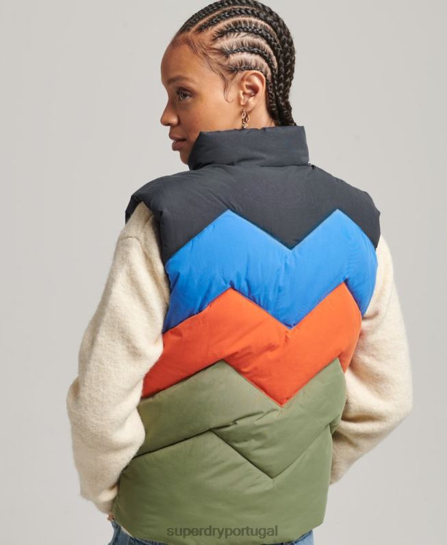 colete puffer painel retrô mulheres verde roupas Superdry 2208H5472