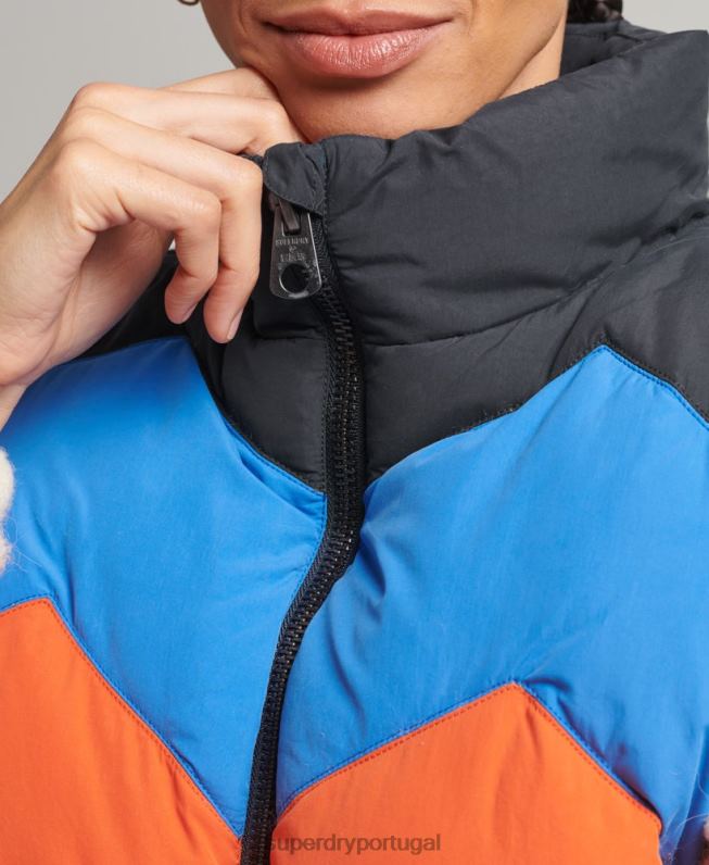 colete puffer painel retrô mulheres verde roupas Superdry 2208H5472