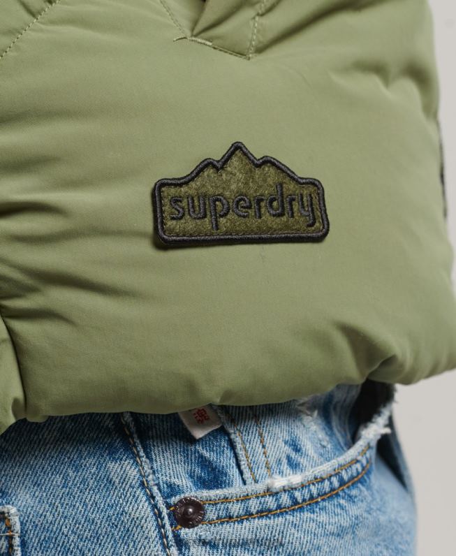 colete puffer painel retrô mulheres verde roupas Superdry 2208H5472