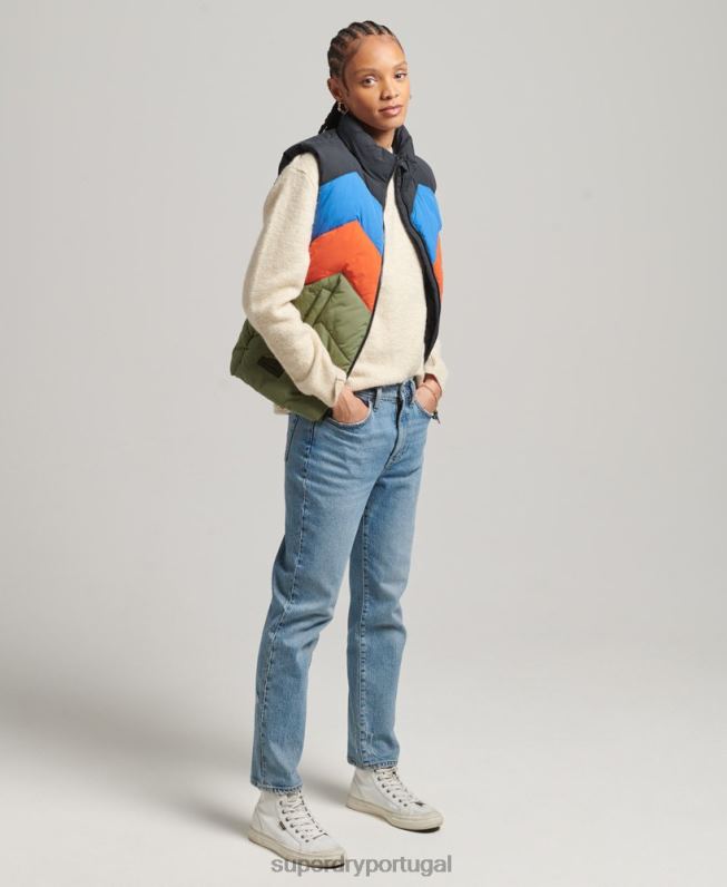 colete puffer painel retrô mulheres verde roupas Superdry 2208H5472