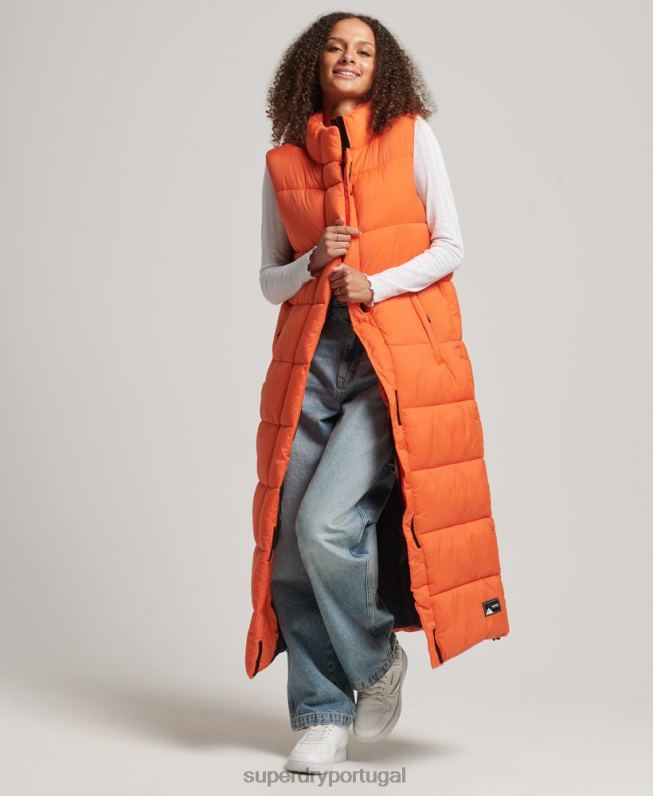 colete puffer palangre ripstop mulheres laranja roupas Superdry 2208H3695