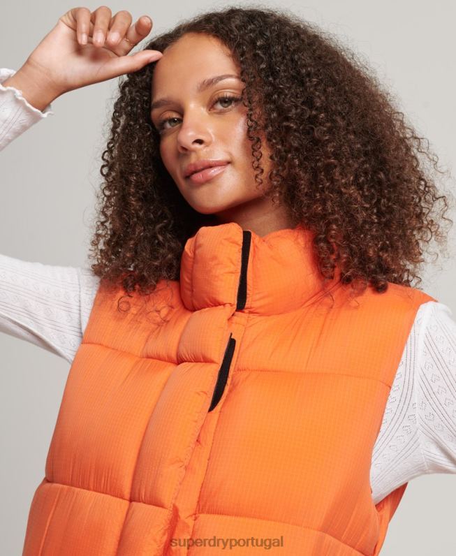 colete puffer palangre ripstop mulheres laranja roupas Superdry 2208H3695