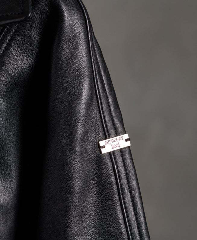 editar jaqueta de motociclista de couro híbrido mulheres preto roupas Superdry 2208H5623