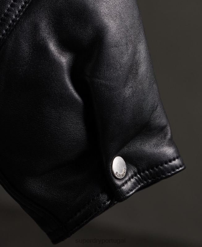 editar jaqueta de motociclista de couro híbrido mulheres preto roupas Superdry 2208H5623