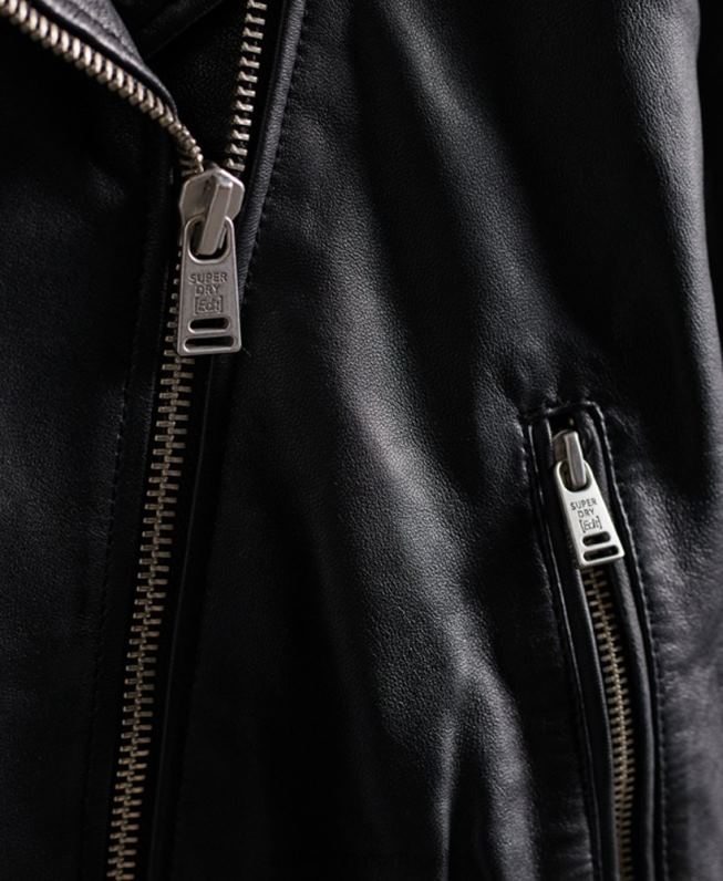 editar jaqueta de motociclista de couro híbrido mulheres preto roupas Superdry 2208H5623