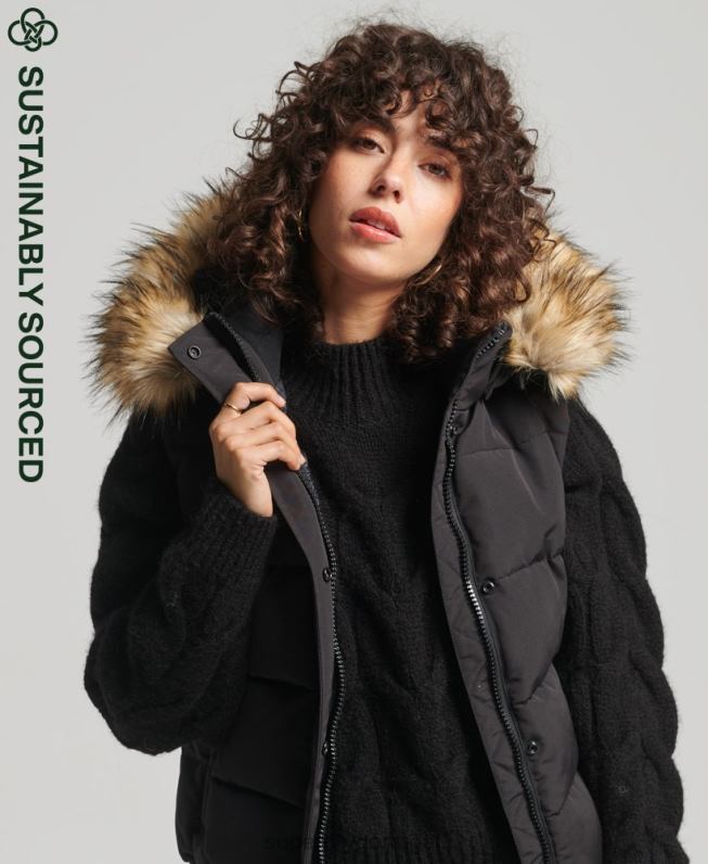 ela colete mulheres preto roupas Superdry 2208H5533