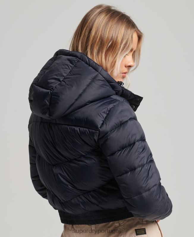 fuji jaqueta com capuz cropped mulheres marinha roupas Superdry 2208H3803