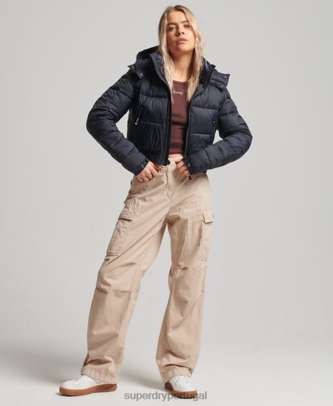 fuji jaqueta com capuz cropped mulheres marinha roupas Superdry 2208H3803