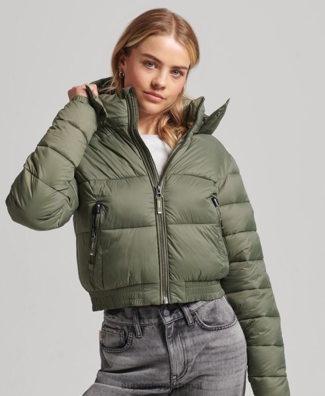 fuji jaqueta com capuz cropped mulheres verde roupas Superdry 2208H3731