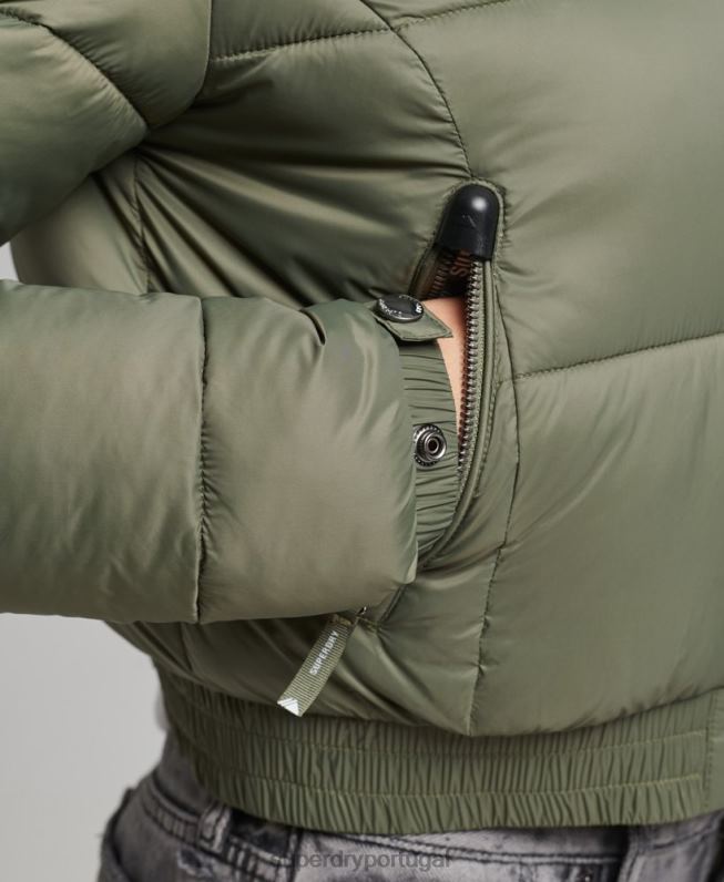 fuji jaqueta com capuz cropped mulheres verde roupas Superdry 2208H3731