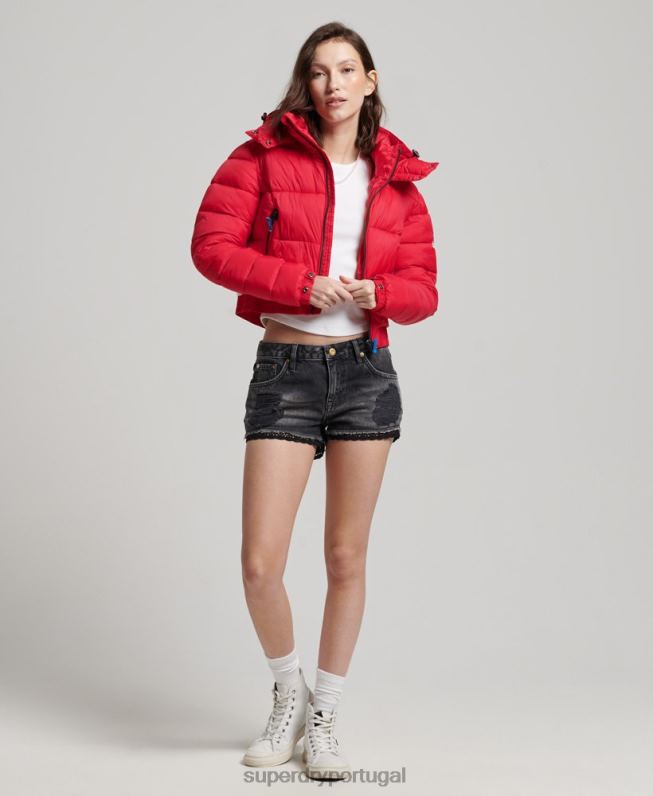 fuji jaqueta com capuz cropped mulheres vermelho roupas Superdry 2208H5525