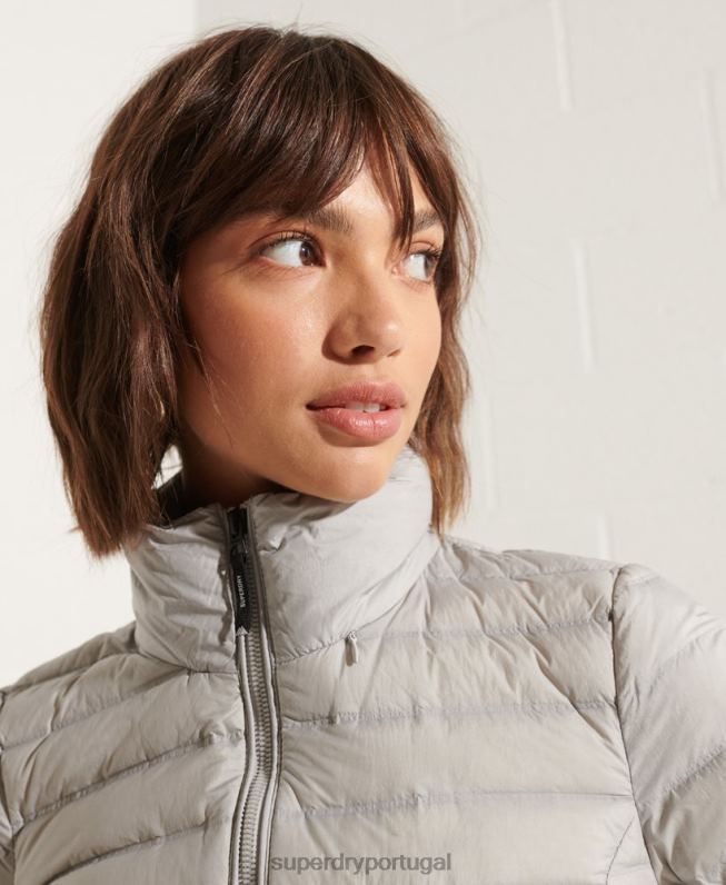 jaqueta acolchoada core down mulheres cinza claro roupas Superdry 2208H5709