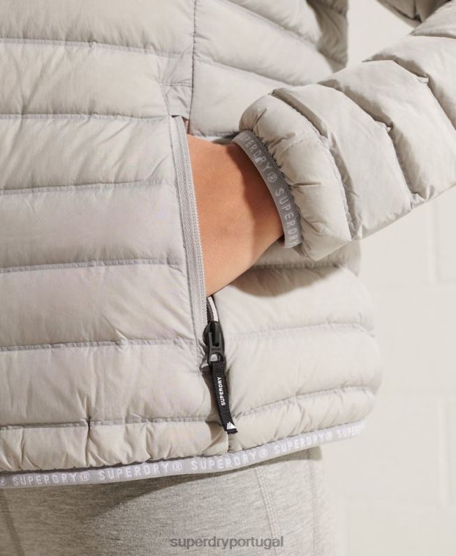 jaqueta acolchoada core down mulheres cinza claro roupas Superdry 2208H5709