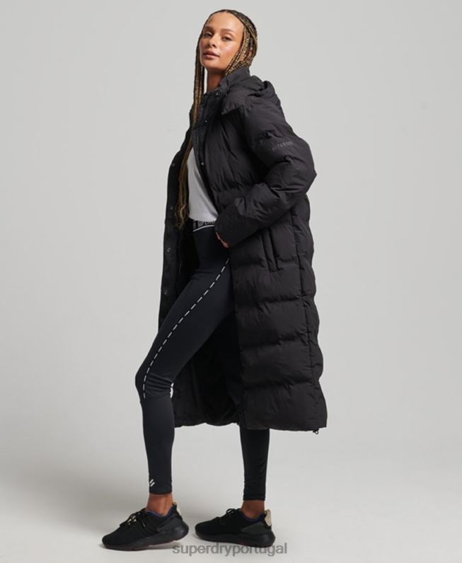 jaqueta acolchoada de espinhel de trem mulheres preto roupas Superdry 2208H6350