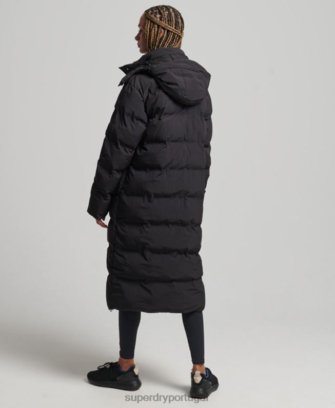 jaqueta acolchoada de espinhel de trem mulheres preto roupas Superdry 2208H6350