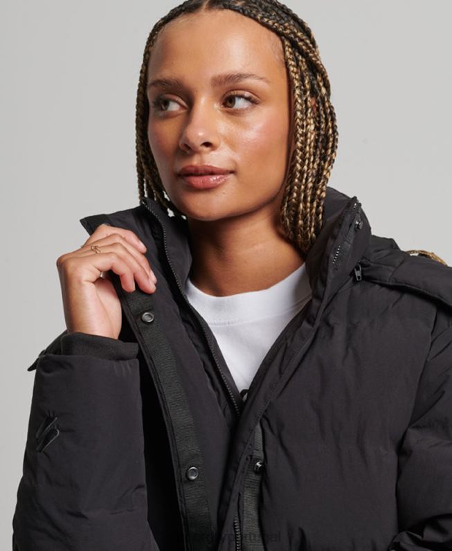 jaqueta acolchoada de espinhel de trem mulheres preto roupas Superdry 2208H6350
