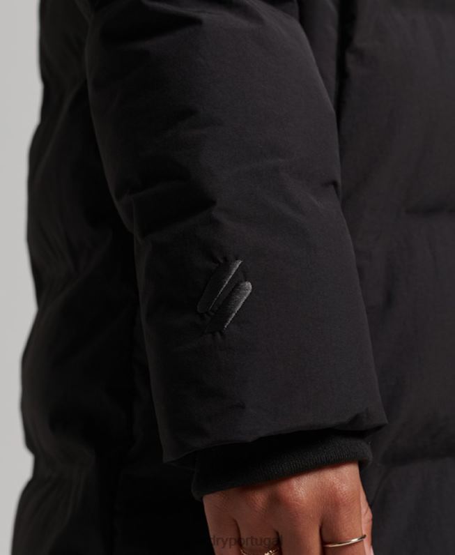 jaqueta acolchoada de espinhel de trem mulheres preto roupas Superdry 2208H6350