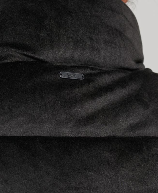 jaqueta acolchoada de veludo studios mulheres preto roupas Superdry 2208H3570
