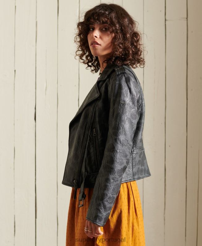 jaqueta biker de couro cropped rocker mulheres preto roupas Superdry 2208H5697